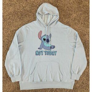 Disney Lilo & Stitch Hoodie Adult 2XL Blue Not Today Stitch Pullover Sweatshirt